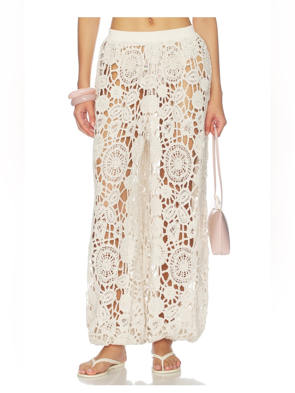 We Wore What Pull On Crochet Wide-Leg Pants in Ivory